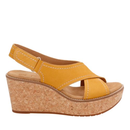 Aisley Tulip Yellow Nubuck Womens Wedge Sandals Clarks® Shoes Official Site 