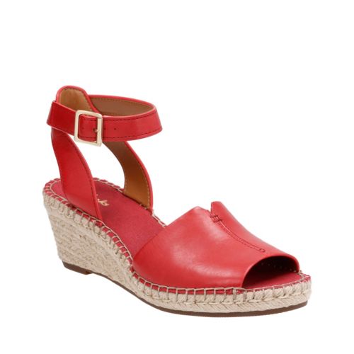 red leather wedge sandals