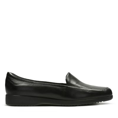 Ladies Clarks Georgia Black Leather Slip On Shoes E Or EE Fitting 