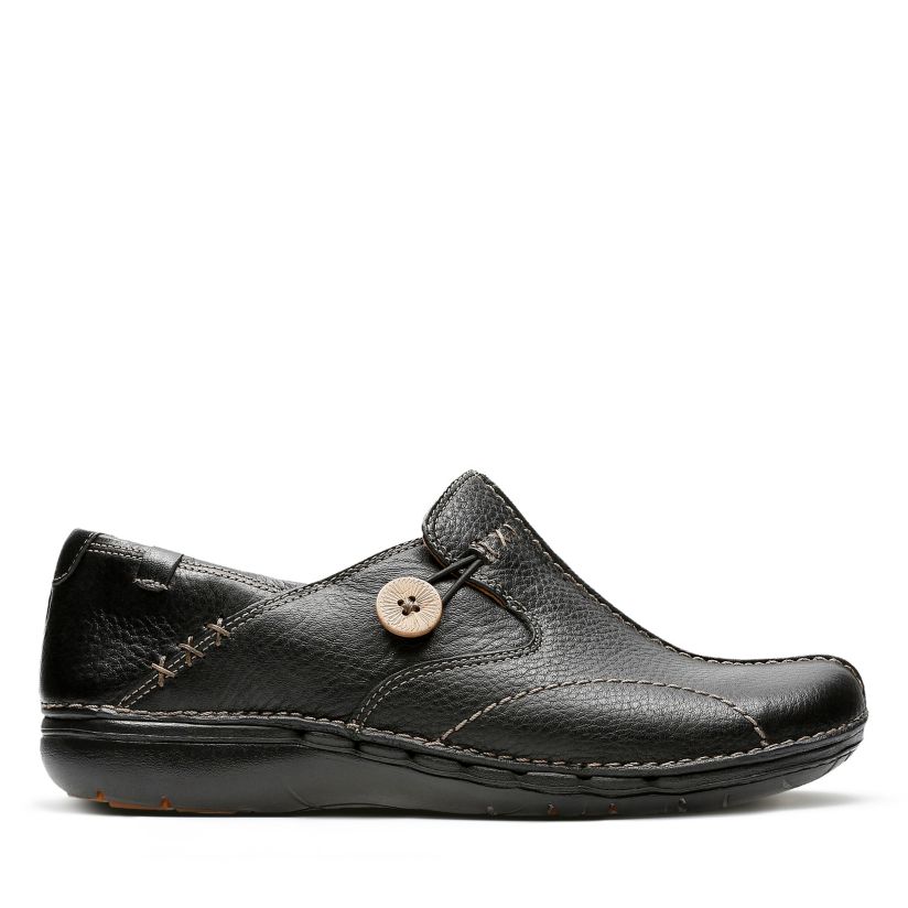 Women's Un Loop Black Leather Slip-on Shoes | Clarks