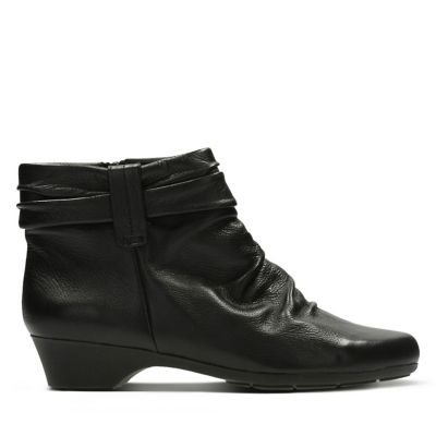 Clarks Matron Ella Black Leather Casual Zip Up Ankle Boots 