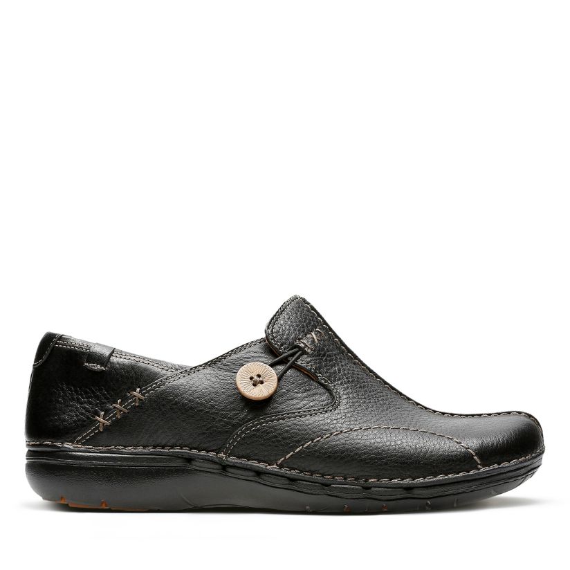 在庫 CLARKS Womens Un.Loop， Black Leather， 10 D-Wide シューズ