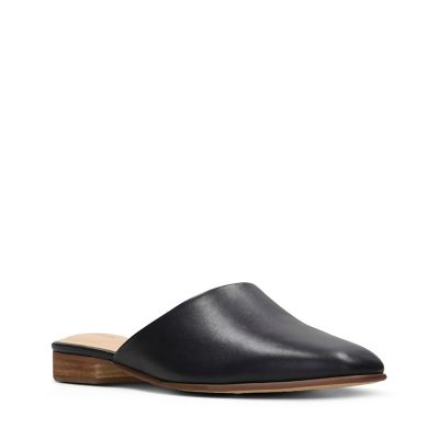 clarks black leather mules