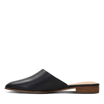 clarks black leather mules