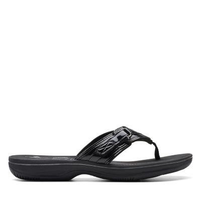 clarks black alto gull patent mid wedge sandals