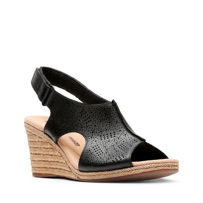 clarks laser cut leather wedge sandal