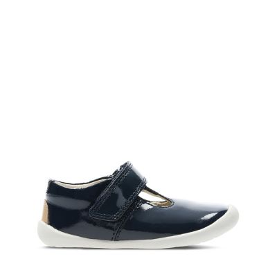 clarks navy patent shoes