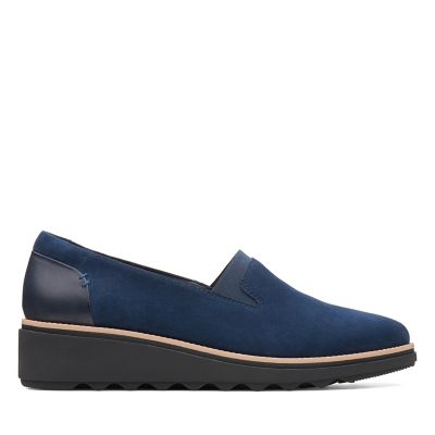 clarks womens navy flat shoes