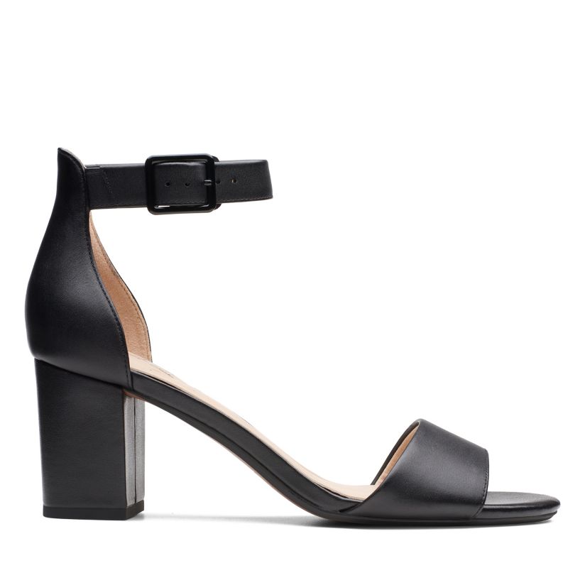 Women's Deva Black Leather Heeled Sandals | Clarks