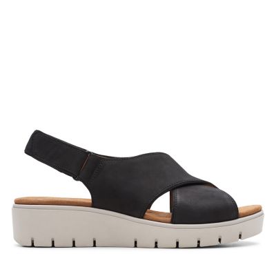 clarks ladies black wedge sandals