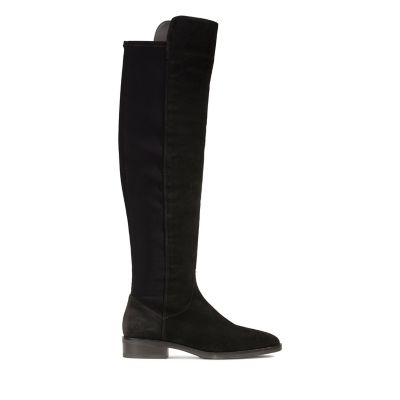 flat black leather knee high boots womens