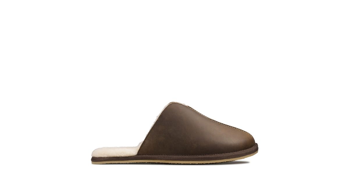 clarks mens kite vasa brown leather slippers
