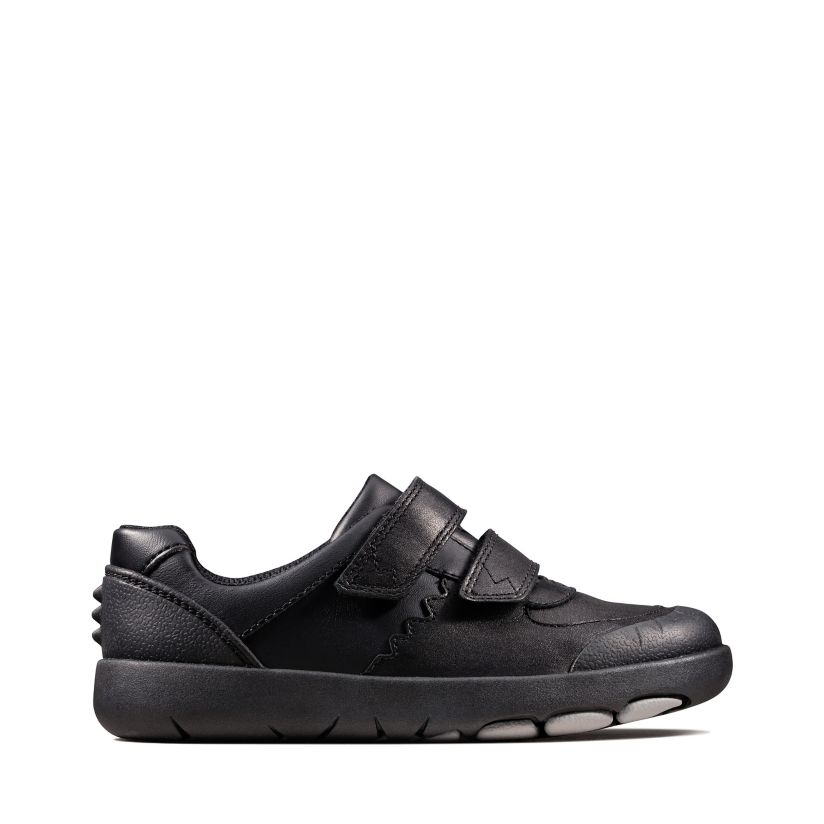 Kids Rex Pace Black Leather Shoes | Clarks