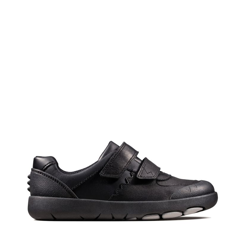 Boys Clarks Bronto Step Inf & Jnr Black Leather School Shoes 