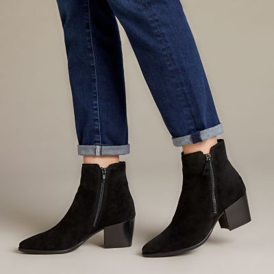 Isabella Zip Black Suede- Womens Boots 