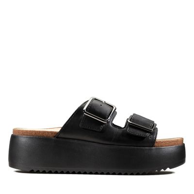 black flatform sliders