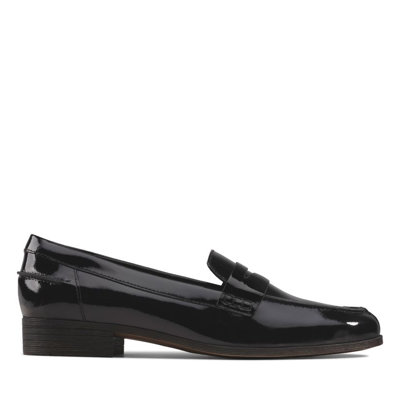 ladies black patent loafers