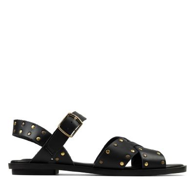 clarks black flat sandals