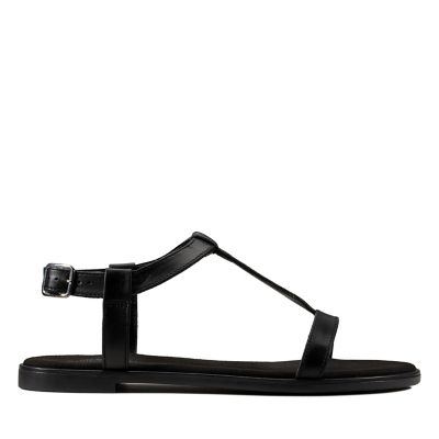 clarks ladies flat black sandals