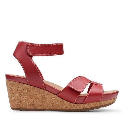 clarks red wedge sandals