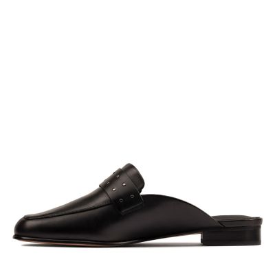 clarks black leather mules