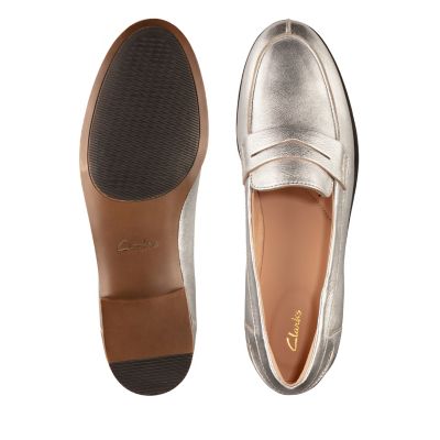 clarks silver loafers