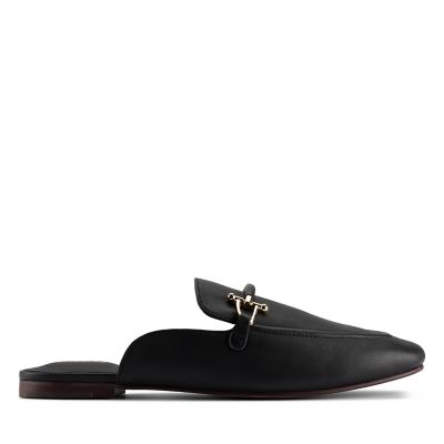 clarks black leather mules