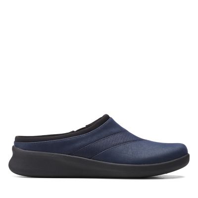 clarks navy blue mules