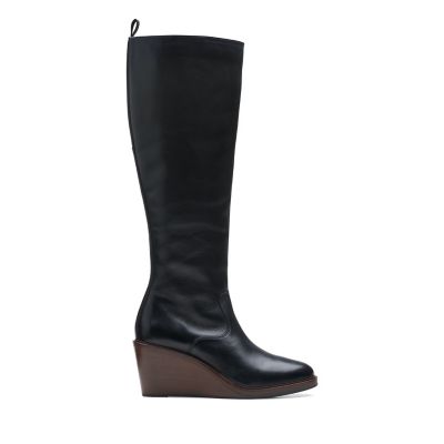 clarks leather tall wedge boots portrait merla
