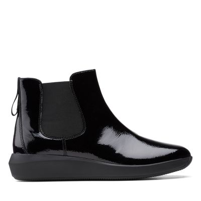 clarks black patent ankle boots