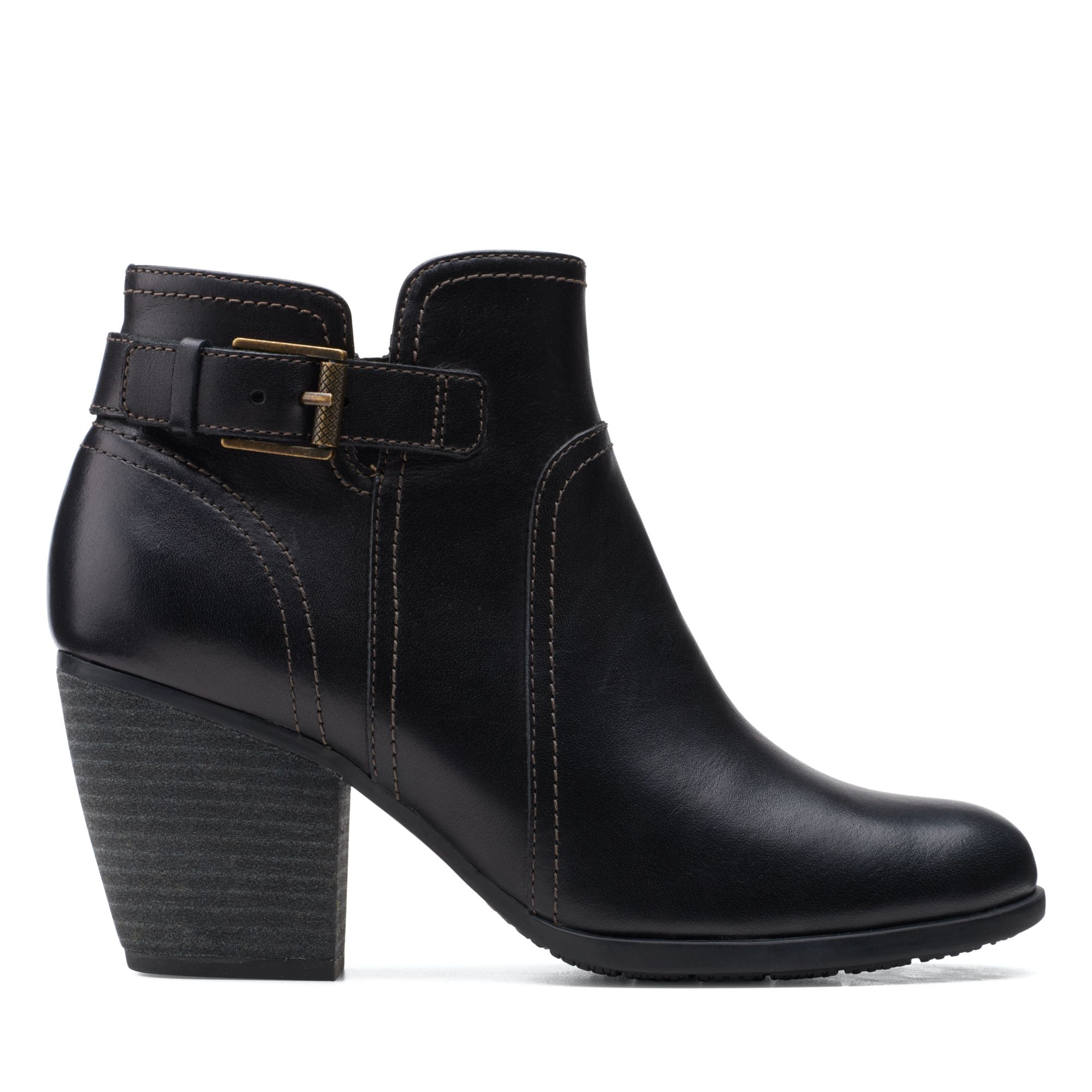 Clarks Womens Bergen Vibe Black Leather Heeled Ankle Boots | eBay