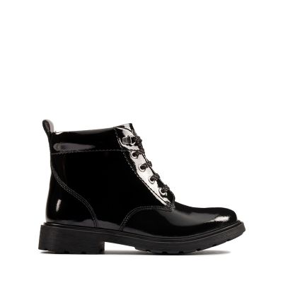 clarks black patent ankle boots