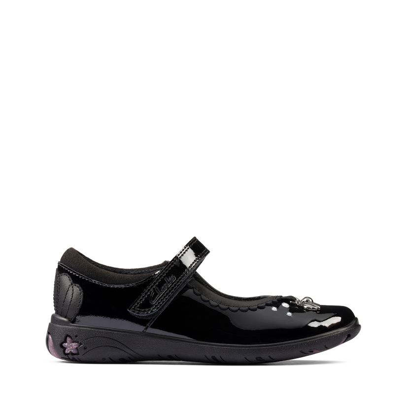 Clarks Sea Shimmer K Girls School Shoes 12 UK Child Black Patent 