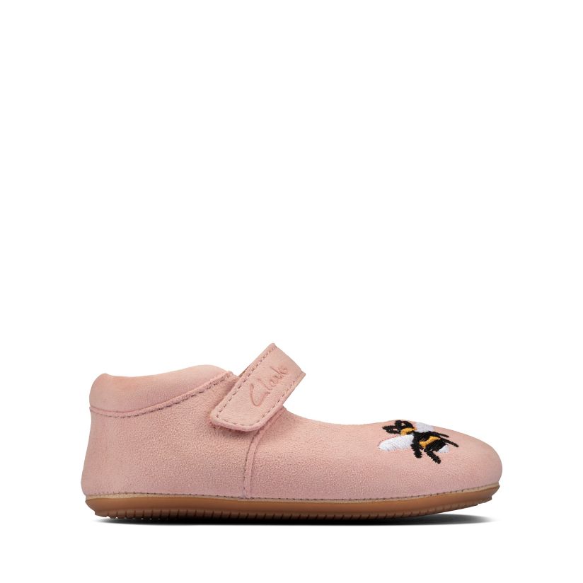 SALE CLARKS GIRLS-LITTLE WOW-BABY PINK LEATHER-FIRST SHOE CRUISERS 