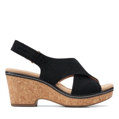 clarks black suede wedge sandals
