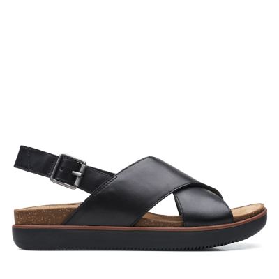 clarks black leather sandals