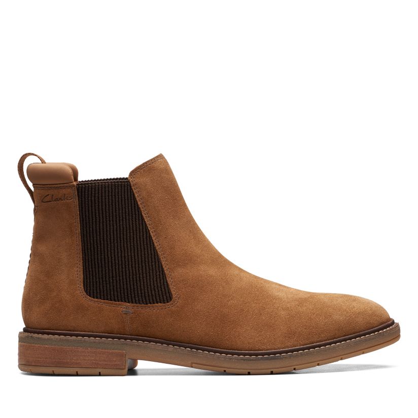 Clarkdale Hall Cognac Suede Chelsea Boots Clarks