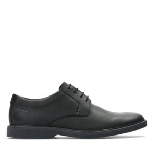 MENS CLARKS HUCKLEY WORK BLACK LEATHER SLIP ON FORMAL CASUAL WORK SHOES 