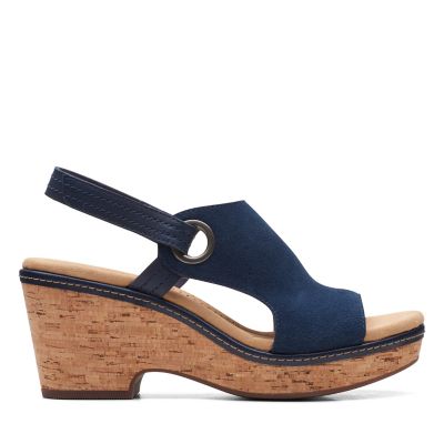 clarks navy blue wedge sandals