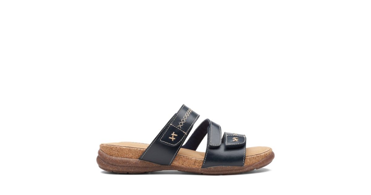 Roseville Bay Navy Leather Womens Sandals Clarks® Shoes Official Site