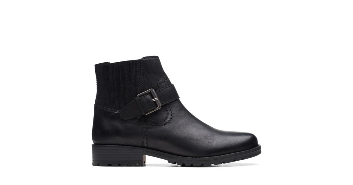 Women's Clarkwell Strap Black Leather Boots | Clarks