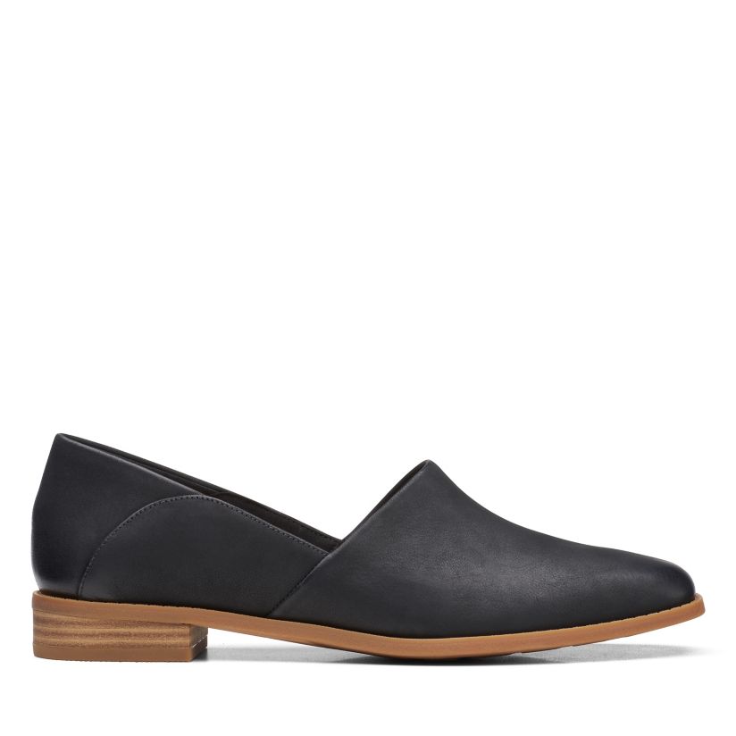 Women's Pure Black Leather Slip-on Shoes | Clarks