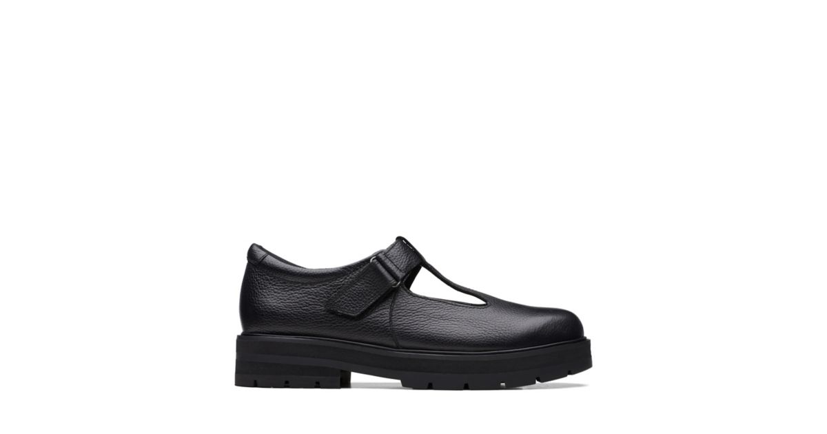 Girls Prague Brill Youth - Black Leather T-Bar Mary Jane Shoes | Clarks ...