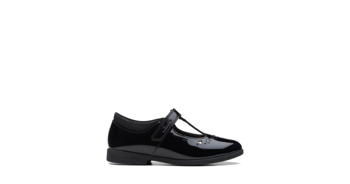 Redondo Alerta en frente de Girls Magic Step Lo Kid Black Patent Shoes | Clarks