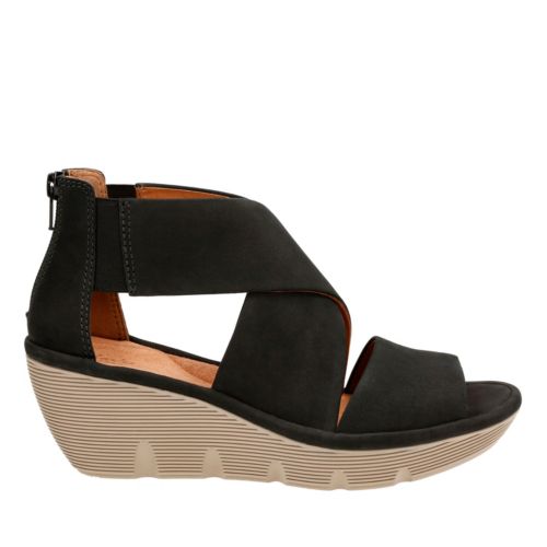 Clarene Glamor Black Nubuck Womens Wedge Sandals Clarks® Shoes